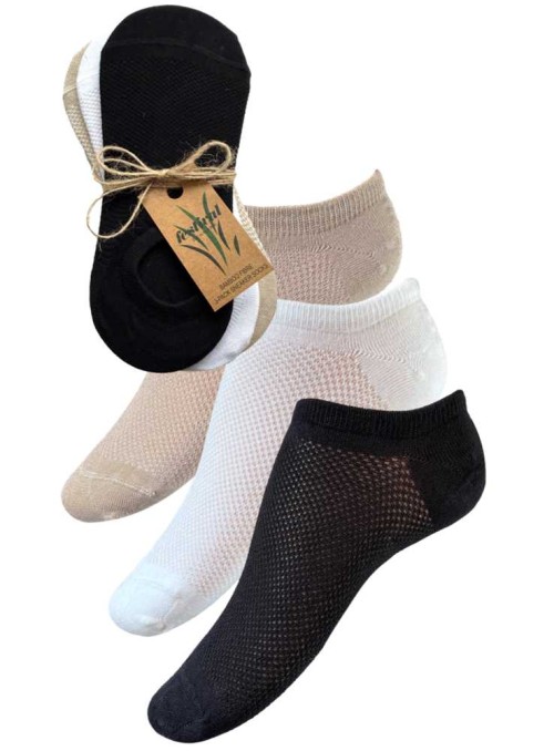 3 PAK bambus sneakers-strømper 36-46, bambusstrømper footies mix-pakke fra Festival