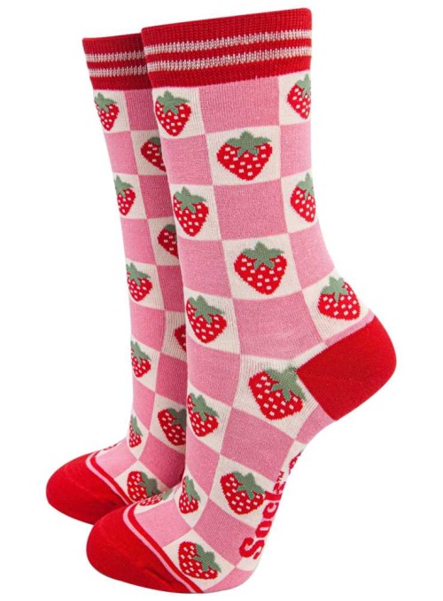 Bambus strømper jordbær, dame, fra Sock Talk