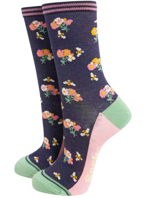 Bambus strømper blomster og bier, dame, fra Sock Talk