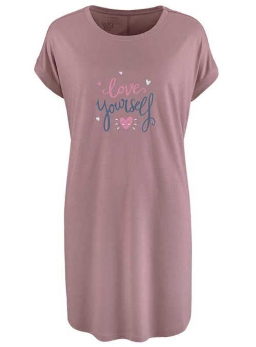 Bambus natkjole big-shirt med print Mauve