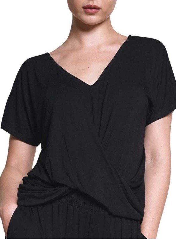 Bambus bluse kortærmet Twist Top Black