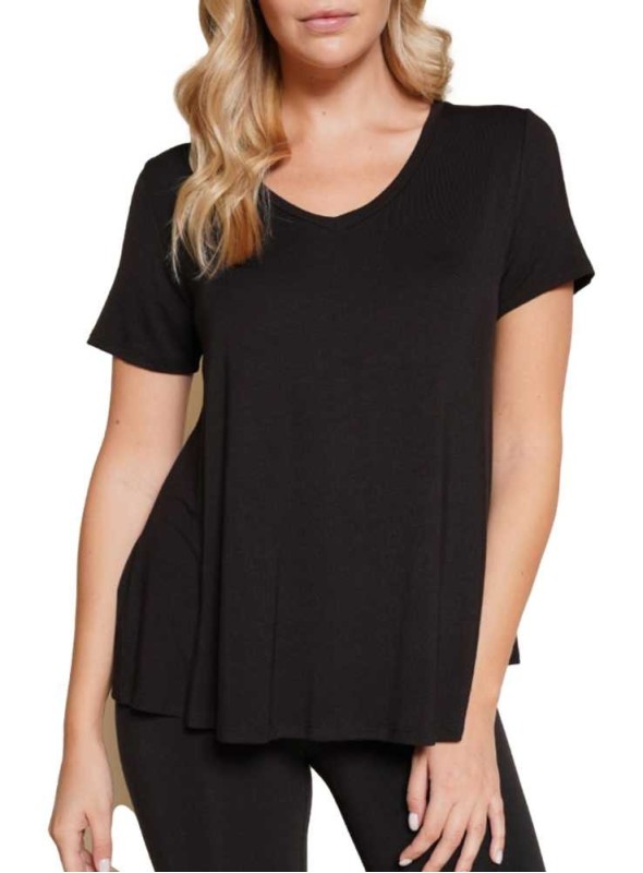 Bambus kortærmet bluse V-neck Classic Black