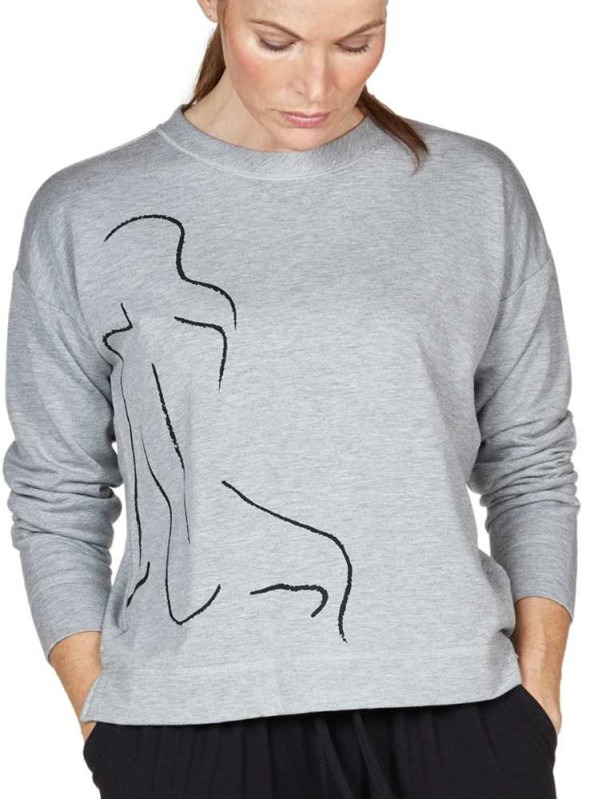 Bambus sweat-shirt gråmeleret med tegning Life Drawing fra Thought