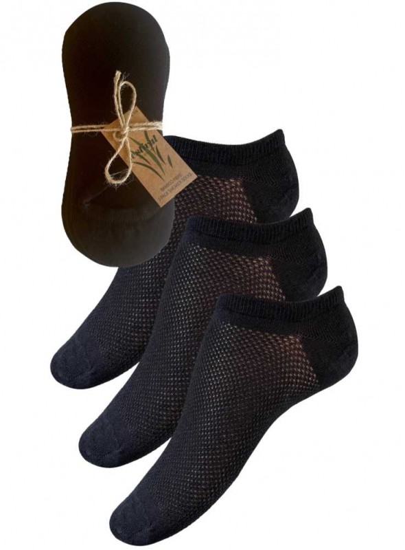 Revision Fundament bidragyder 3 PAK bambus sneakers-strømper, bambusstrømper footies black fra Festival -  HolidayMode.dk
