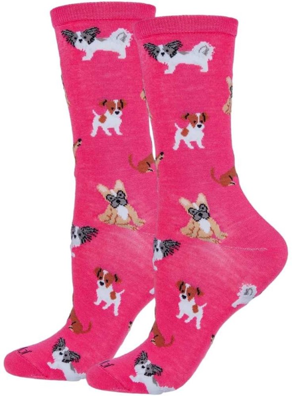 Bambusstrømper dame med hunde Puppy Love pink