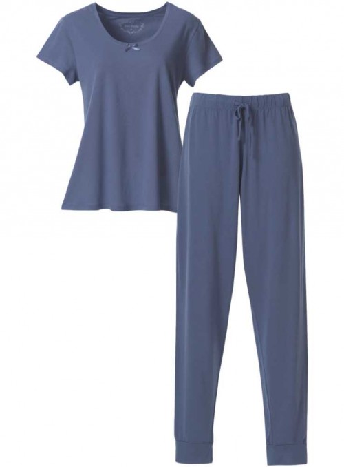 Pyjamas-sæt af bambus-jersey 2 dele ensfarvet top og bukser